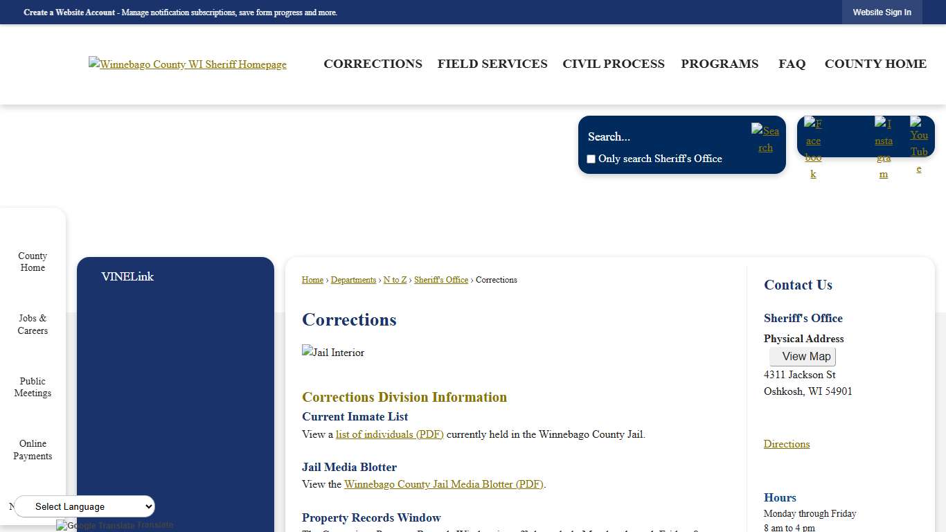 Corrections | Winnebago County, WI